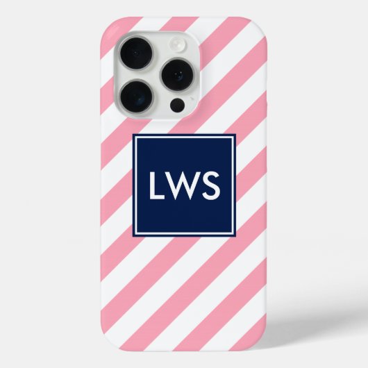 ピンクとブルーの対角ストライプ線モノグラム Case-Mate iPhoneケース (裏面)