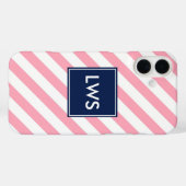 ピンクとブルーの対角ストライプ線モノグラム Case-Mate iPhoneケース (裏面 (横))