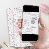 ピンクとブルーの小さなバニーの性別を明かす 招待状