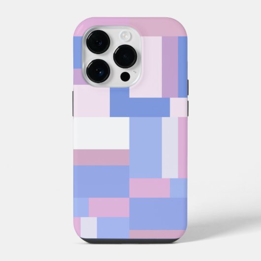 ピンクとブルーの幾何学模様の長方形 iPhoneケース (裏面)