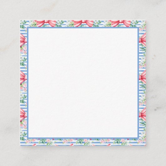 ピンクとブルーの弓の花とストライプ花モノグラム エンクロージャーカード (裏面)