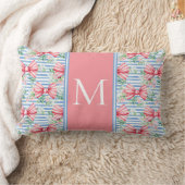 ピンクとブルーの弓の花とストライプ花モノグラム ランバークッション (ブランケット)