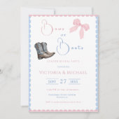 ピンクとブルーの弓またはブーツ性別リビール 招待状 (正面)