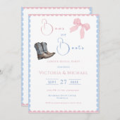 ピンクとブルーの弓またはブーツ性別リビール 招待状 (正面/裏面)