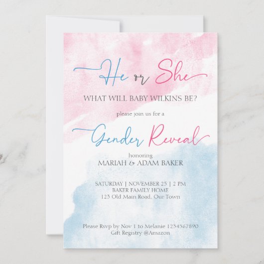 ピンクとブルーの性別がテンプレートを明かす 招待状 (正面)