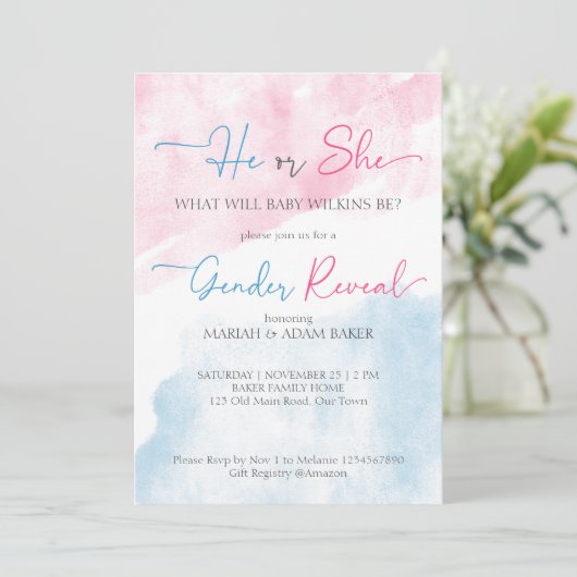 ピンクとブルーの性別がテンプレートを明かす 招待状 (スタンド正面)