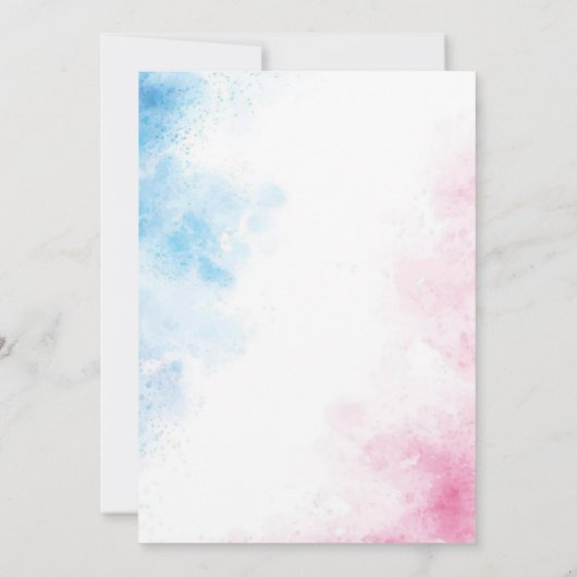 ピンクとブルーの性別がパーティーの少年または少女を明らかにする 招待状 (裏面)