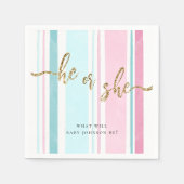 ピンクとブルーの性別が明らかになる スタンダードカクテルナプキン (正面)