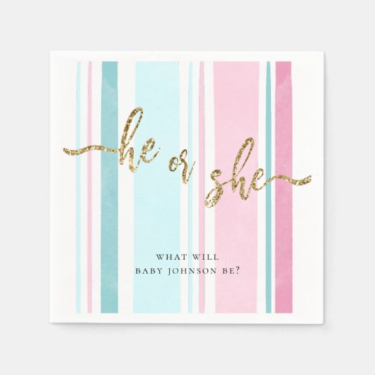 ピンクとブルーの性別が明らかになる スタンダードカクテルナプキン (正面)