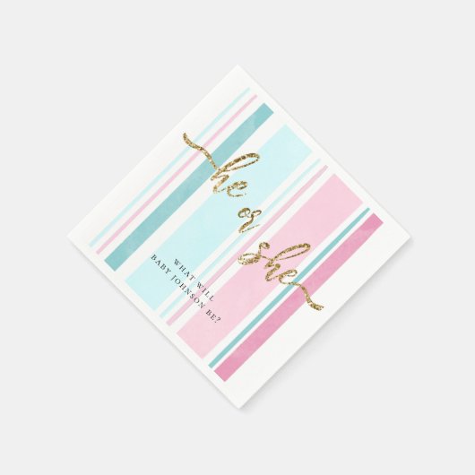 ピンクとブルーの性別が明らかになる スタンダードカクテルナプキン (角)