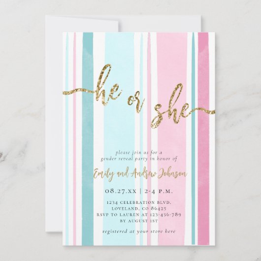 ピンクとブルーの性別が明らかになる 招待状 (正面)