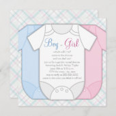 ピンクとブルーの性別が赤ちゃんシャワーを明らかにする 招待状 (正面/裏面)