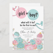 ピンクとブルーの性別のリビール、男の子または女の子の性別 招待状 (正面/裏面)