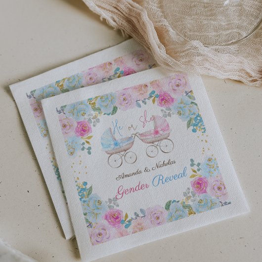 ピンクとブルーの性別の表示の装飾 スタンダードカクテルナプキン