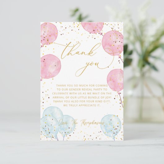 ピンクとブルーの性別の表示サンキューカード エンクロージャーカード (スタンド正面)