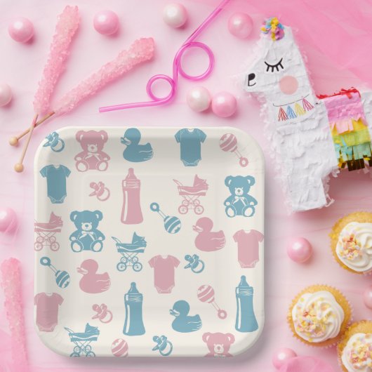 ピンクとブルーの性別の表示 ペーパープレート (パーティー)