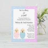ピンクとブルーの性別発表パーティー招待状 招待状 (スタンド正面)