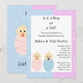 ピンクとブルーの性別発表パーティー招待状 招待状 (正面/裏面)