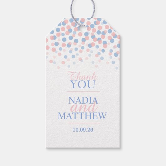 ピンクとブルーの感謝していギフト結婚ラベル ギフトタグ (正面)