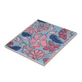 ピンクとブルーの手描きフローラブロックプリント タイル (側面)