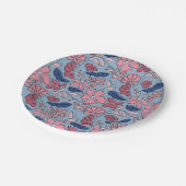 ピンクとブルーの手描きフローラブロックプリント ペーパープレート (アングル)
