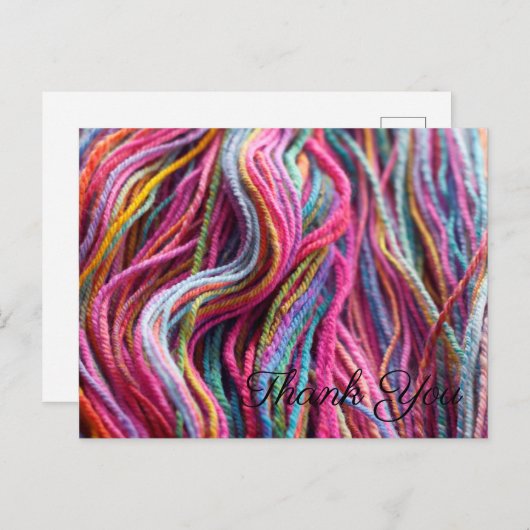 ピンクとブルーの手紡ぎウール糸編み物感謝 ポストカード (正面/裏面)