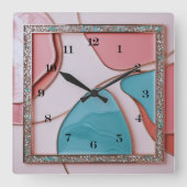 ピンクとブルーの抽象芸術ウォールクロック スクエア壁時計 (正面)