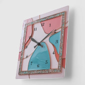 ピンクとブルーの抽象芸術ウォールクロック スクエア壁時計 (傾斜)