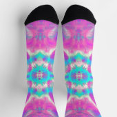 ピンクとブルーの抽象芸術パターン ソックス (上部)