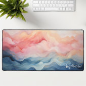 ピンクとブルーの抽象芸術波パーソナライズされた デスクマット