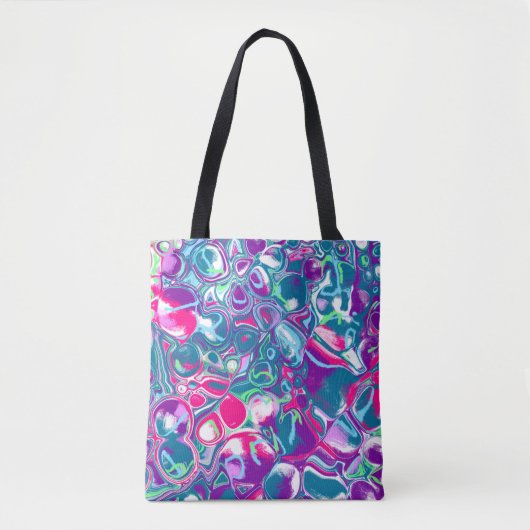 ピンクとブルーの抽象芸術流体アート トートバッグ (正面)