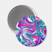 ピンクとブルーの抽象芸術流体アート マグネット (正面/裏面)