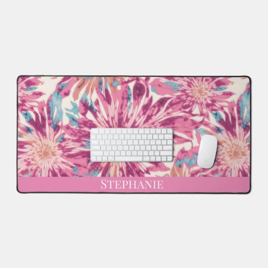 ピンクとブルーの日が差すこと絞り染めパーソナライズされた名 デスクマット (キーボード&マウス)