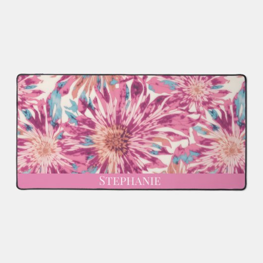 ピンクとブルーの日が差すこと絞り染めパーソナライズされた名 デスクマット (正面)