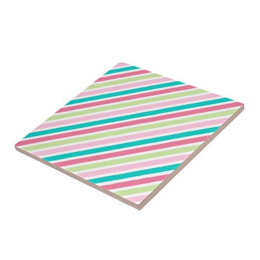 ピンクとブルーの明るいストライプ タイル (側面)