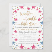ピンクとブルーの星ジェンダーが赤ちゃんのシャワーを明らかにする 招待状 (正面)