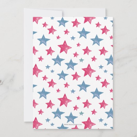 ピンクとブルーの星ジェンダーが赤ちゃんのシャワーを明らかにする 招待状 (裏面)