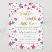 ピンクとブルーの星ジェンダーが赤ちゃんのシャワーを明らかにする 招待状 (正面/裏面)