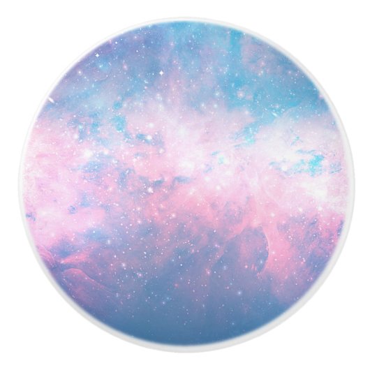 ピンクとブルーの星空コットンキャンディスカイ セラミックノブ (正面)