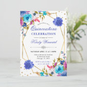 ピンクとブルーの春の花フレームキンセアニェラ 招待状 (スタンド正面)