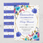 ピンクとブルーの春の花フレームキンセアニェラ 招待状 (正面/裏面)