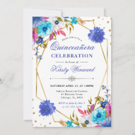 ピンクとブルーの春の花フレームキンセアニェラ 招待状