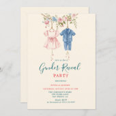 ピンクとブルーの服ジェンダーがパーティー 招待状 (正面/裏面)