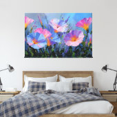 ピンクとブルーの朝顔の絵画 抽象的な壁 キャンバスプリント (インサイチュ (寝室))