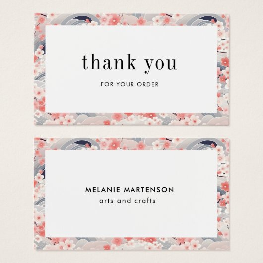 ピンクとブルーの桜フローラ注文サンキューカード (正面&裏面)