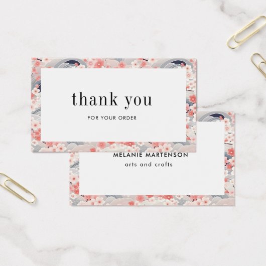 ピンクとブルーの桜フローラ注文サンキューカード (オフィス)