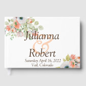 ピンクとブルーの水の色のフローラ結婚のゲストボー ゲストブック (正面)