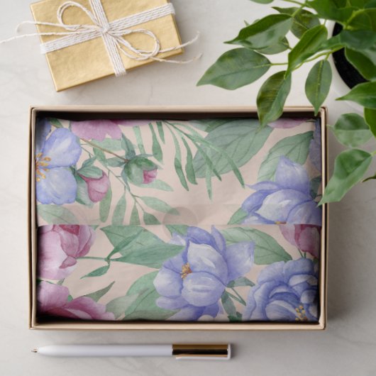 ピンクとブルーの水の色の庭の花の切り離し 薄葉紙 (ギフト)