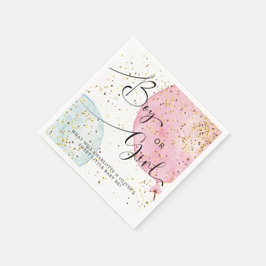 ピンクとブルーの水の色の性別を表示パーティーナプキン スタンダードカクテルナプキン (角)