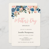 ピンクとブルーの水の色の花母の日ブランチ 招待状 (正面/裏面)